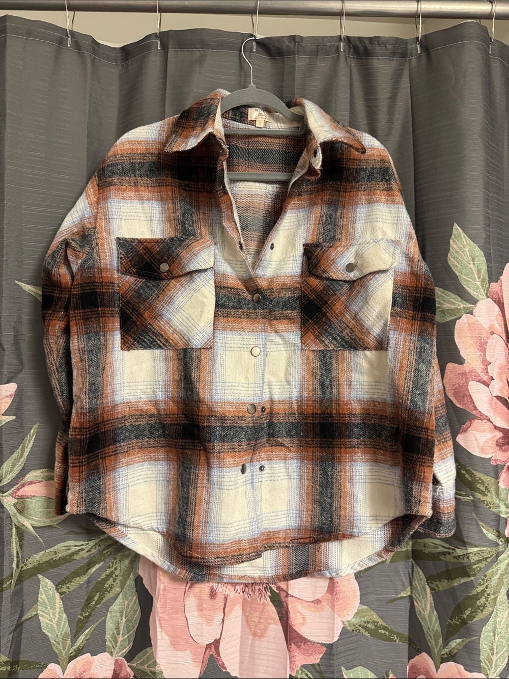 Plaid Snap-Front Utility Shacket in Brown & Black